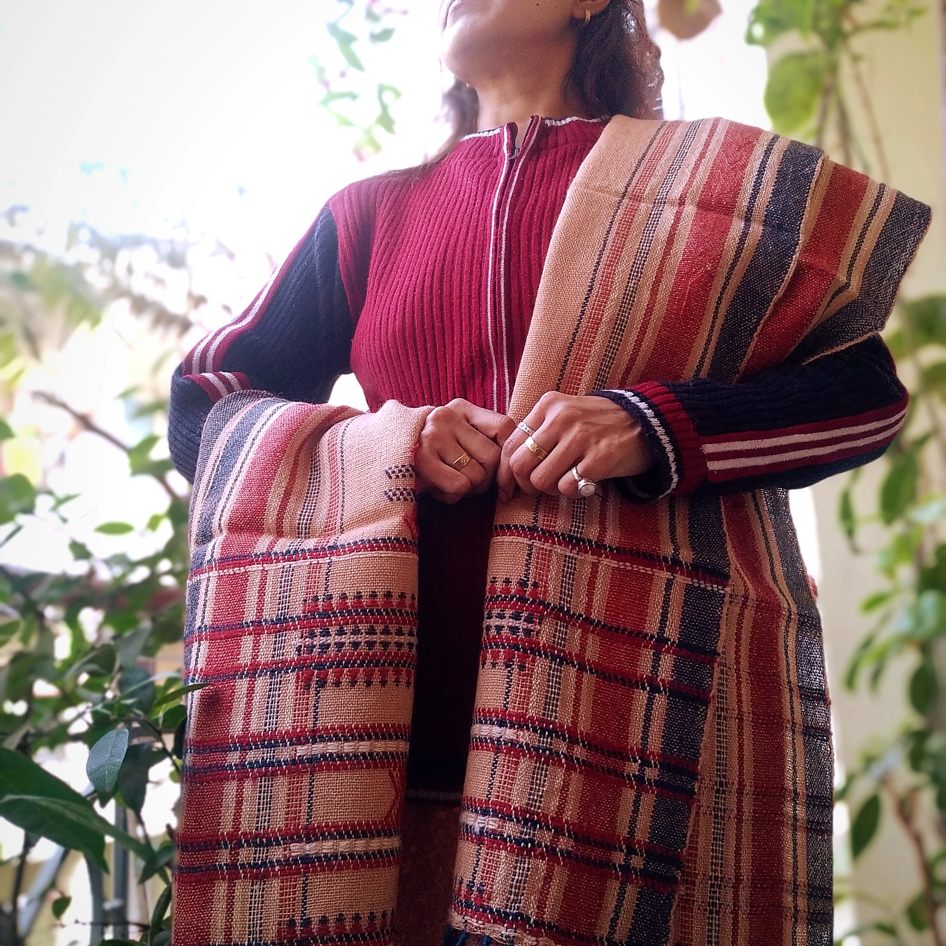 Moon Phase - Warmth of Desert. Peachy tone Bhujodi Handwoven Desi Sheep Wool Shawl.