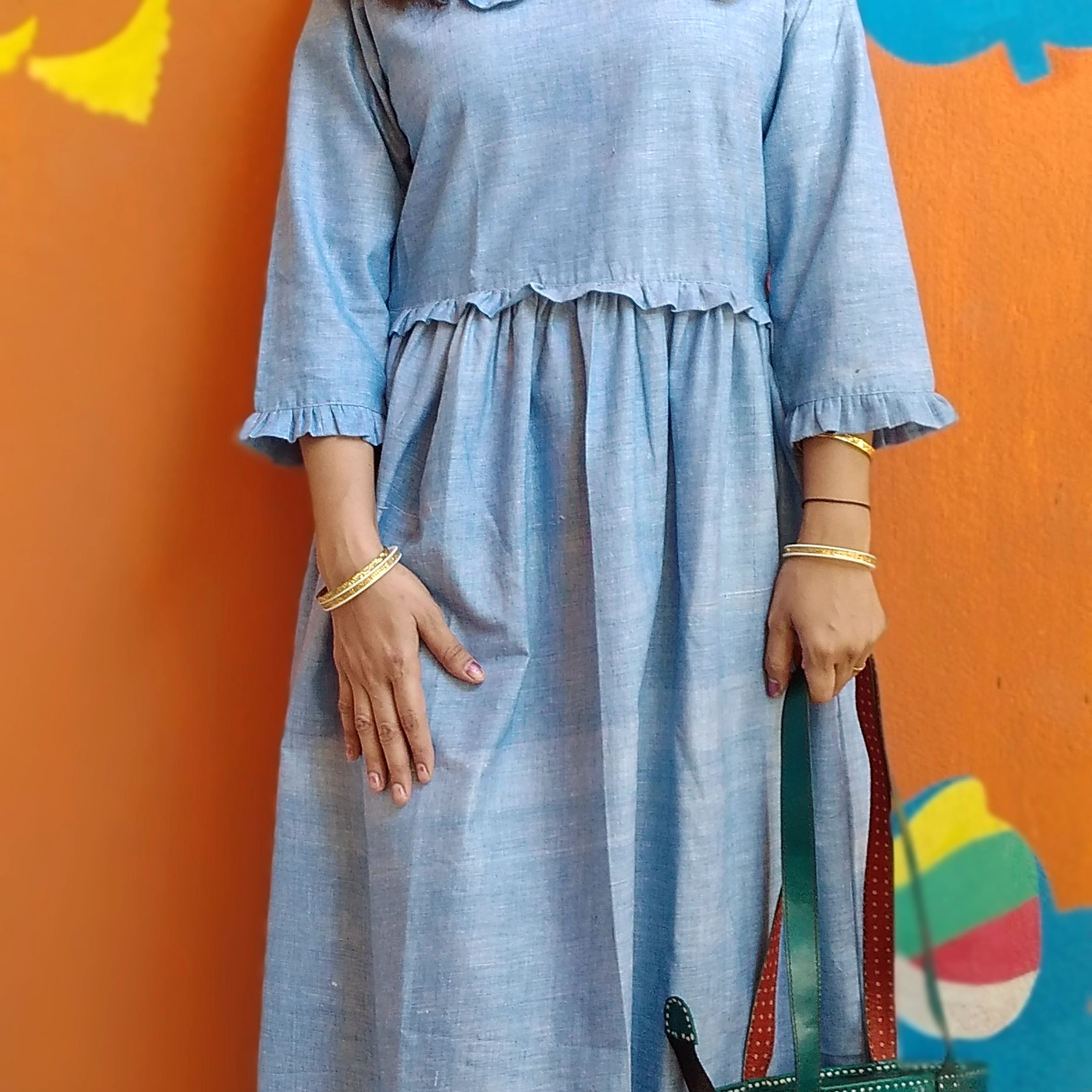 SOLISTICE- Ruffle Trim Flounce Sleeve Flared Summer Cotton Designer wear / Party Wear.