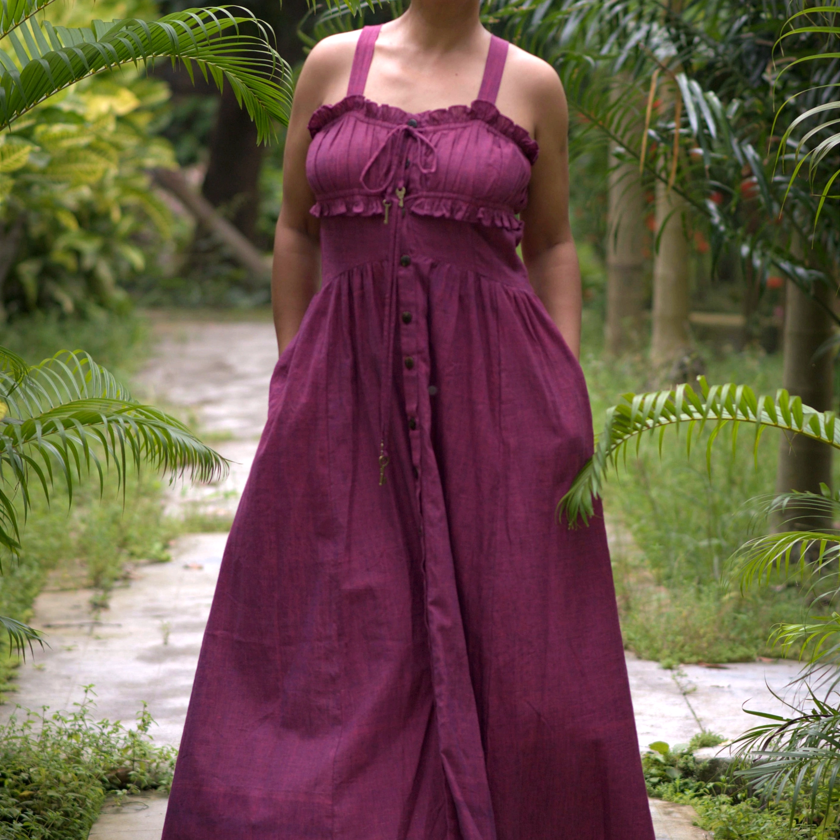INAMORATA’S TALE ~ Front Lace & Buttoned Suspender Maxi Dress in handwoven Cotton / Summer Dress / Party Wear.