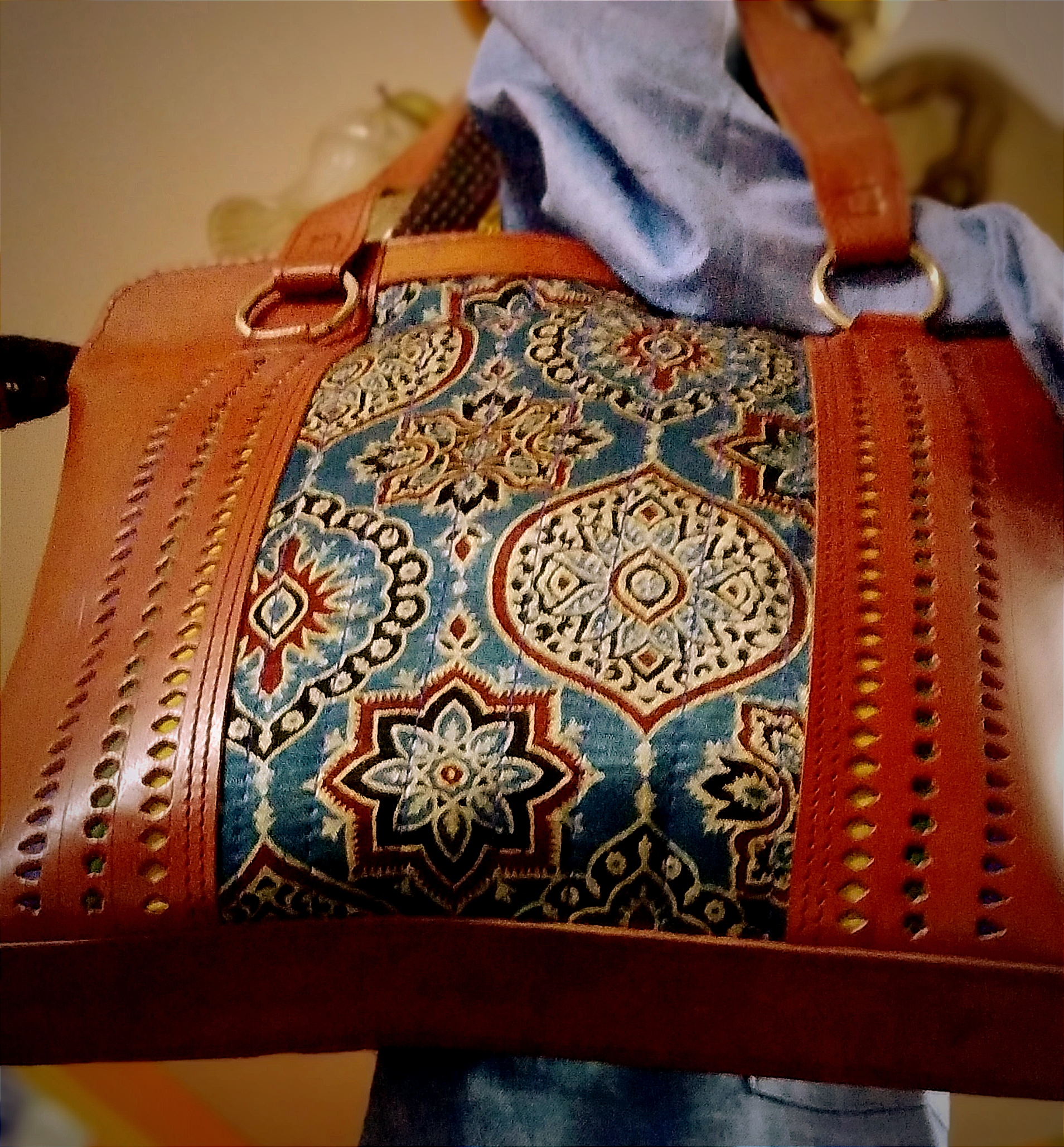 Handcrafted Blue and Yellow Sling Bag