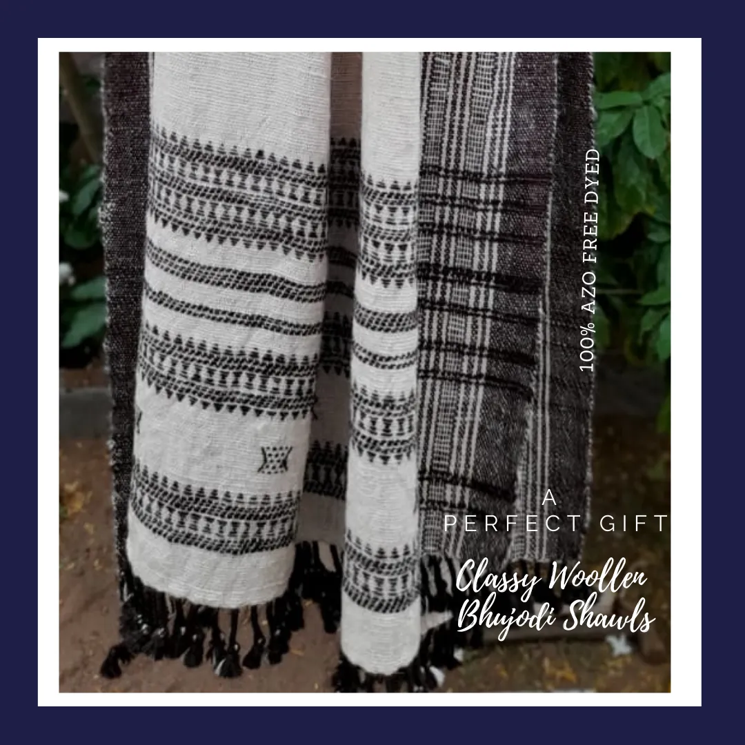 Desert Salt - Warmth of Desert.l Bhujodi Handwoven Desi Sheep Wool Shawl - Matt White.