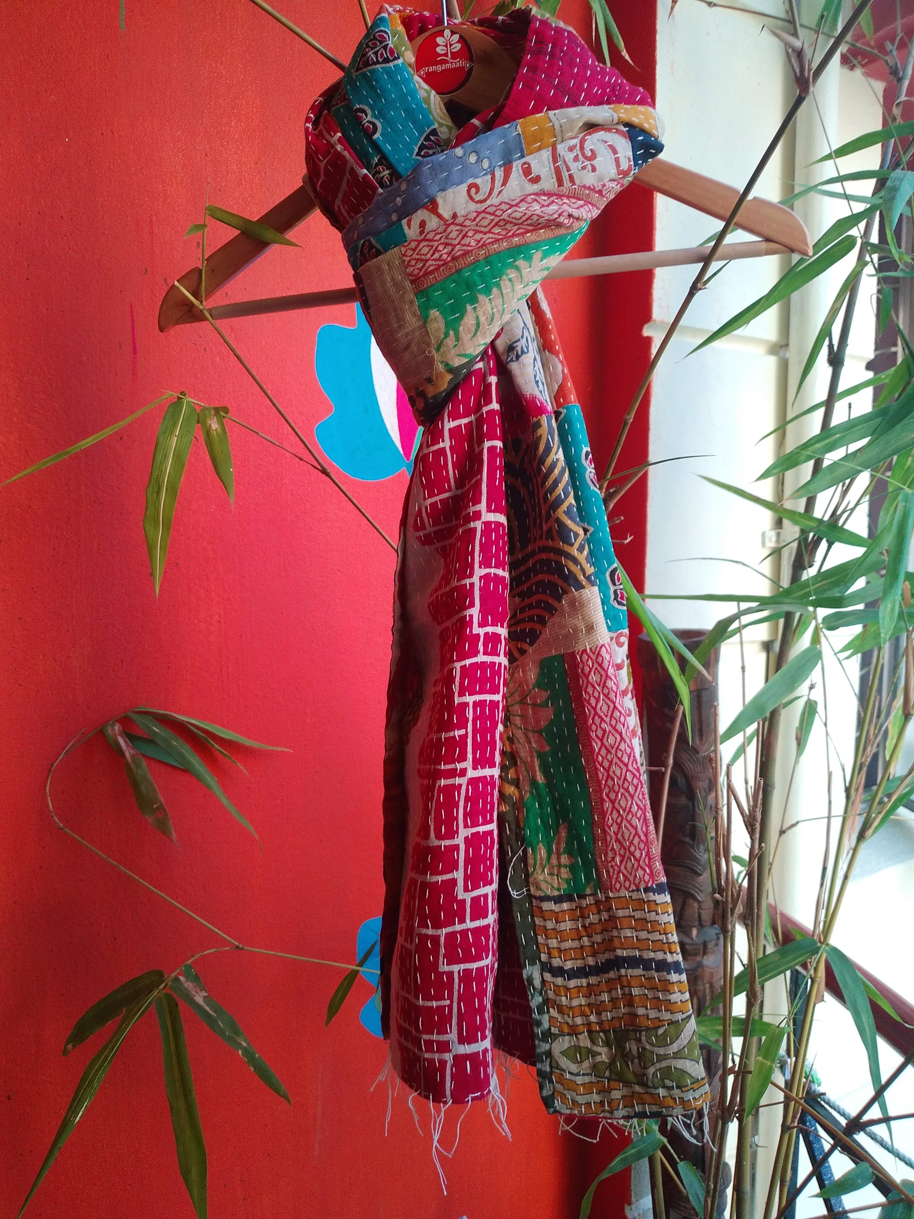 Mélange - Reversible Patchwork Pattern Kantha Stitch Hand Embroidered Cotton Duppatta.