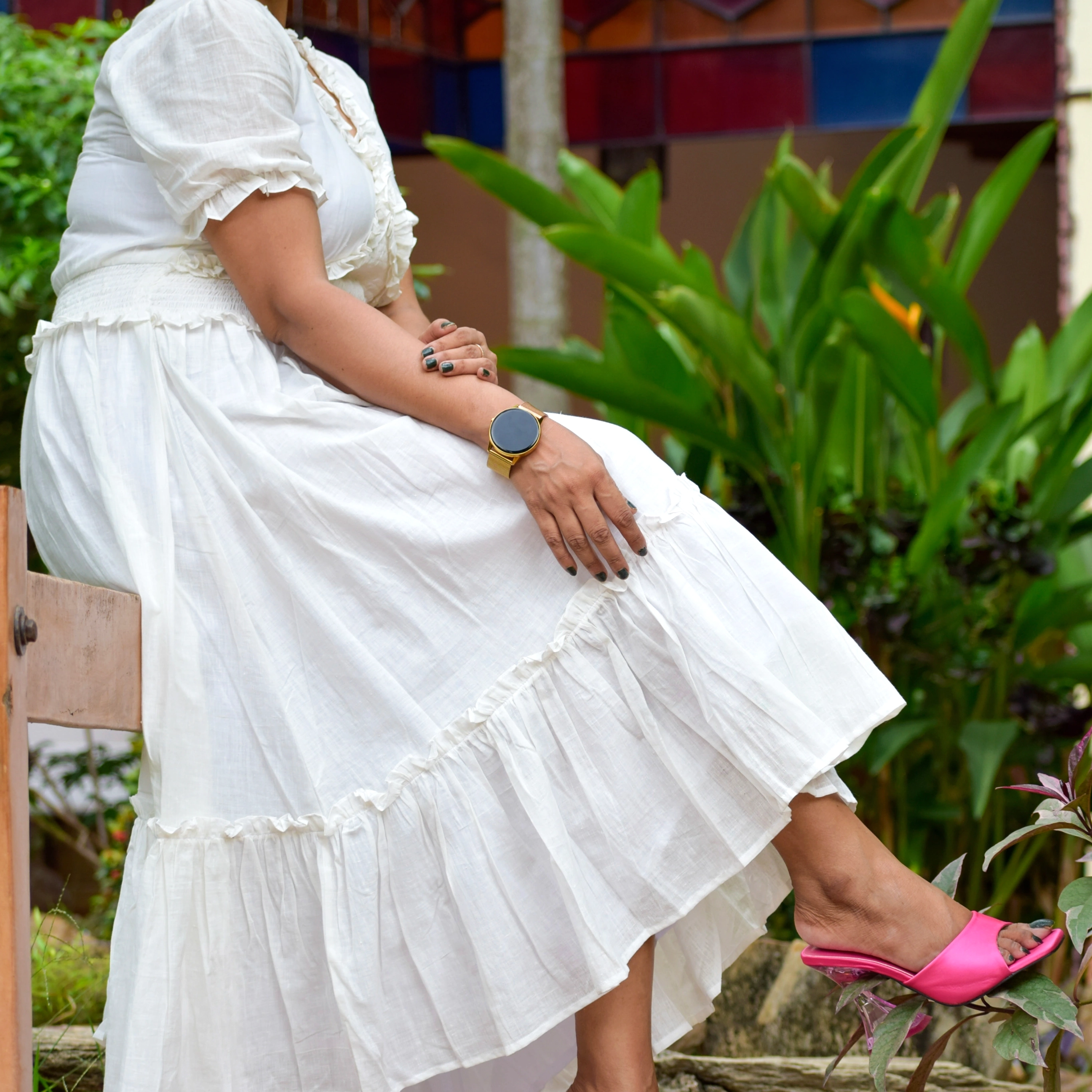 KHAMSIN TALES - Puff Sleeved,Front lace highlight Handcrafted Premium /Party Dress/White Summer Special Dress