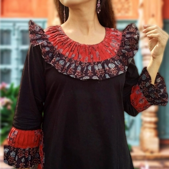 DANISHER -Three Quarter Sleeves and adorable Vintage Ruffled Neck Frilled Maxi Prairie Dress.