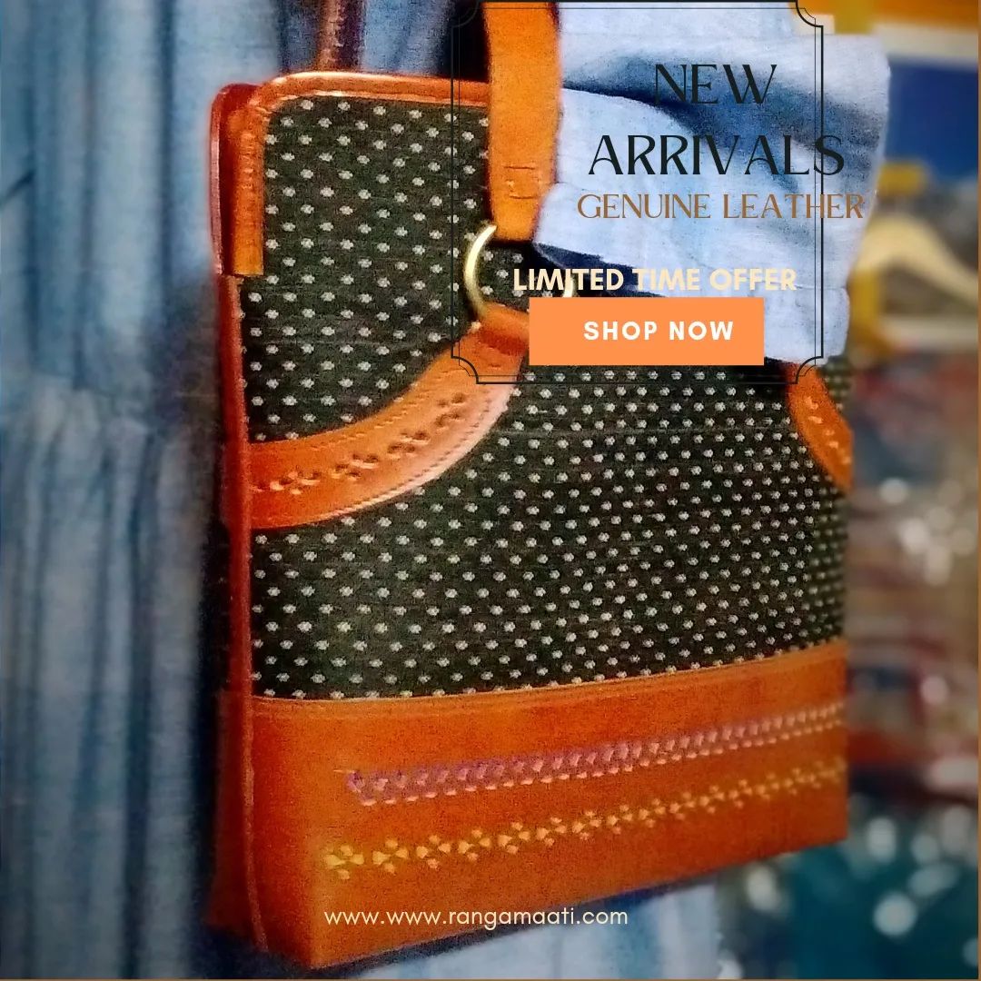 Leather Luxe - Handcrafted Ajrakh Mashru Silk & Cruelty Free Leather Sling Bag