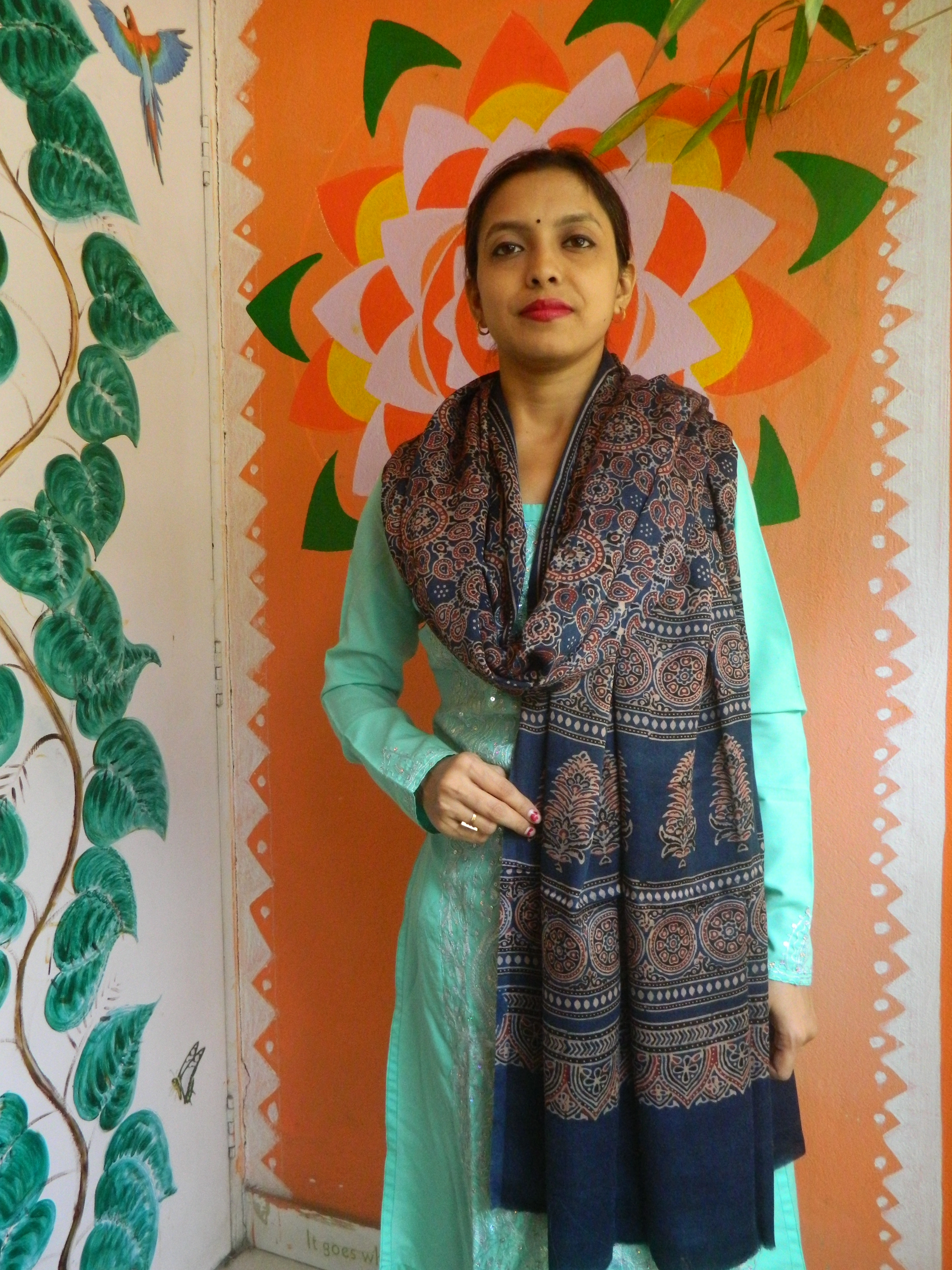 Resham - Indigo Blue Ajrakh-printed Premium Modal Silk Dupatta --Sustainably Fashionable.