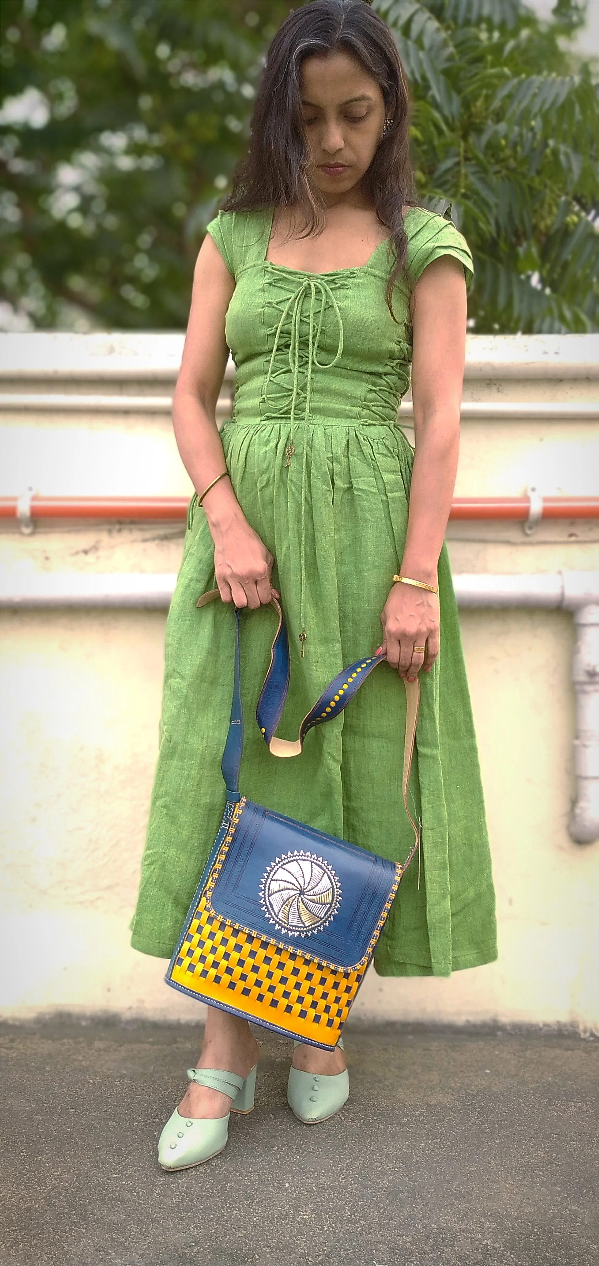 TORSADE – Contrast Shade Handbraided Designer Leather bag with Deep pocket.