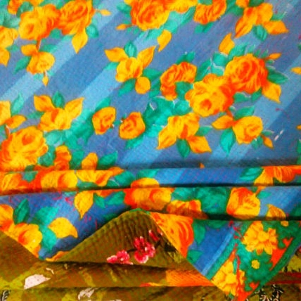 QUILTED WHIMSY - Reversible Floral Pattern Hand Stitch Kantha Quilt-[4 layers]