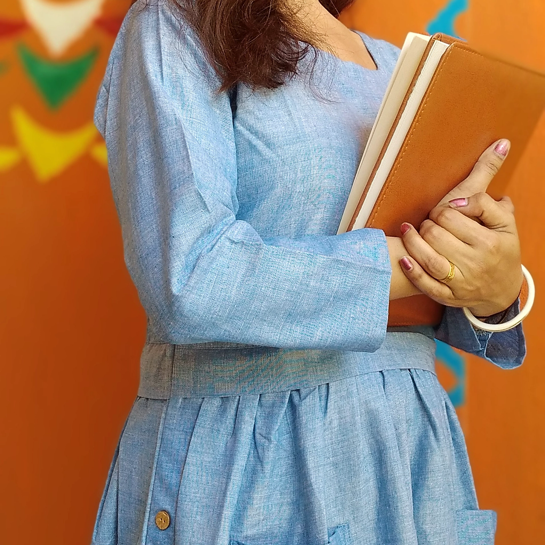 IBIZA NOTE- Three Quarter full Sleevee buttoned Flared Summer Cotton wear with Front pockets .