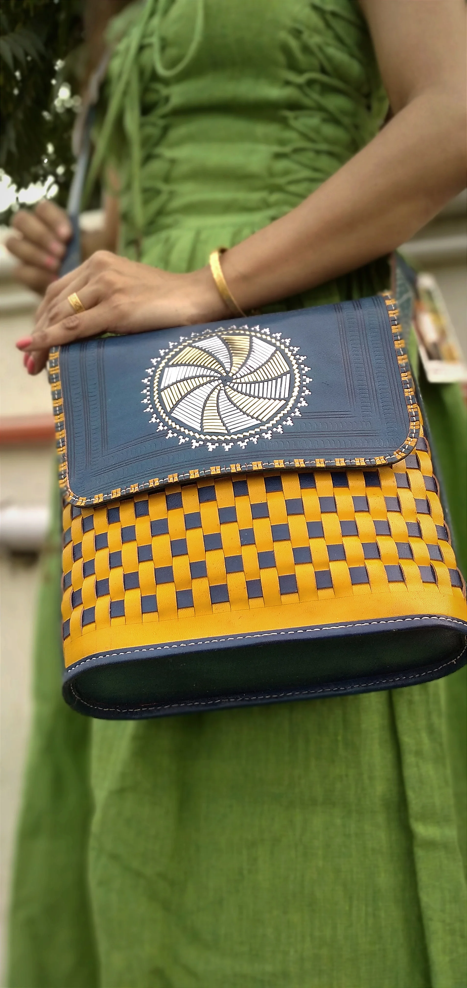 TORSADE – Contrast Shade Handbraided Designer Leather bag with Deep pocket.