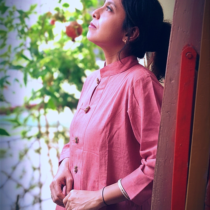 KAIZEN ll ~ Round Mandarin Collar Front Button Down Three Quarter Sleeves flared bottom ankle Length Maxi Dress with pockets.