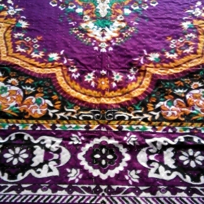 TALES OF PERSIA - Reversible  Persian Design Hand Stitch Velvet Kantha Quilt -[4 layers]