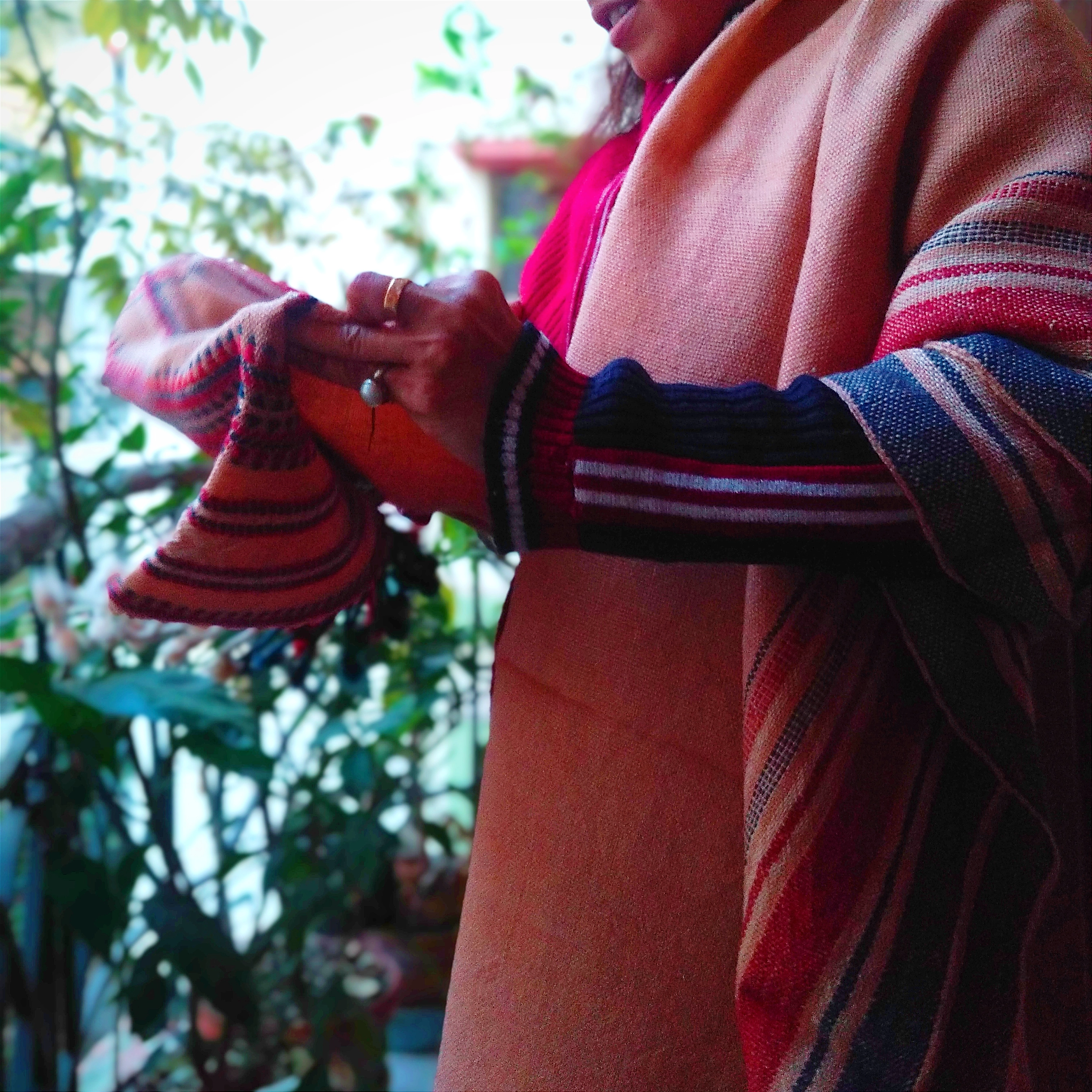 Moon Phase - Warmth of Desert. Peachy tone Bhujodi Handwoven Desi Sheep Wool Shawl.