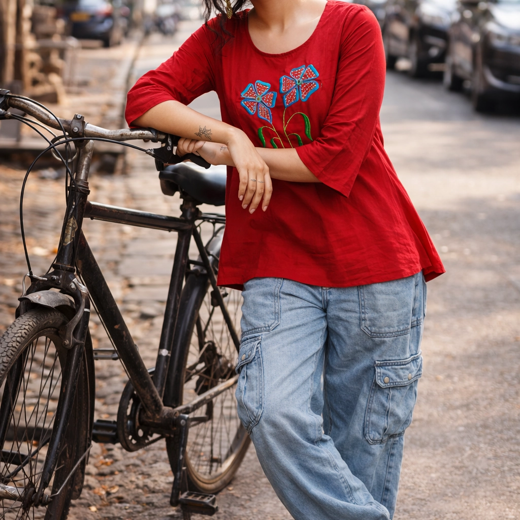 SUNNY BLISS - Peplum Hem Fitted pleated V Neck Sleeveless Top in Haze Red.