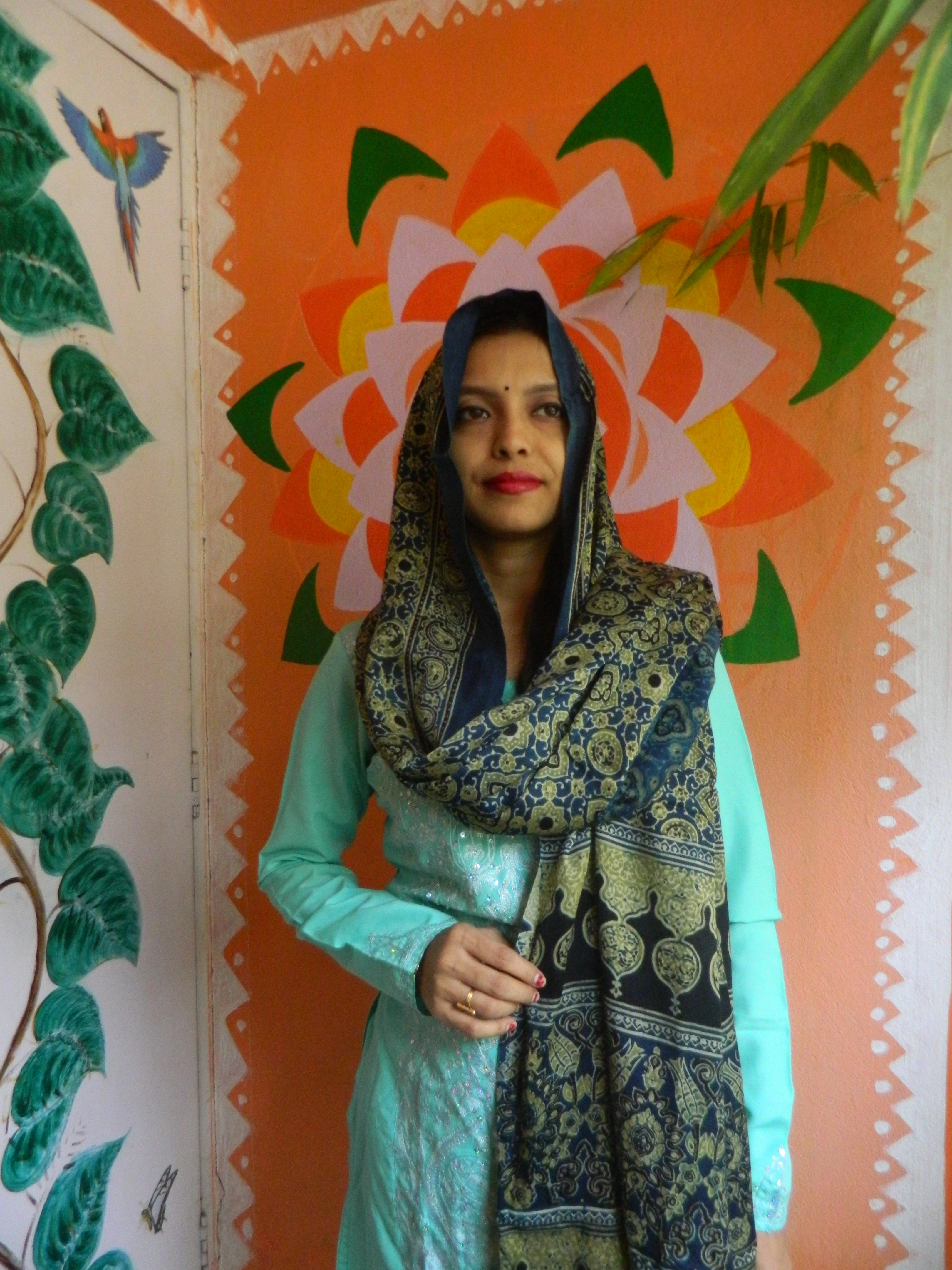 Rozaana - Indigo Blue & olive Yellow Ajrakh-printed Premium Modal Silk Dupatta --Traditionally Chic