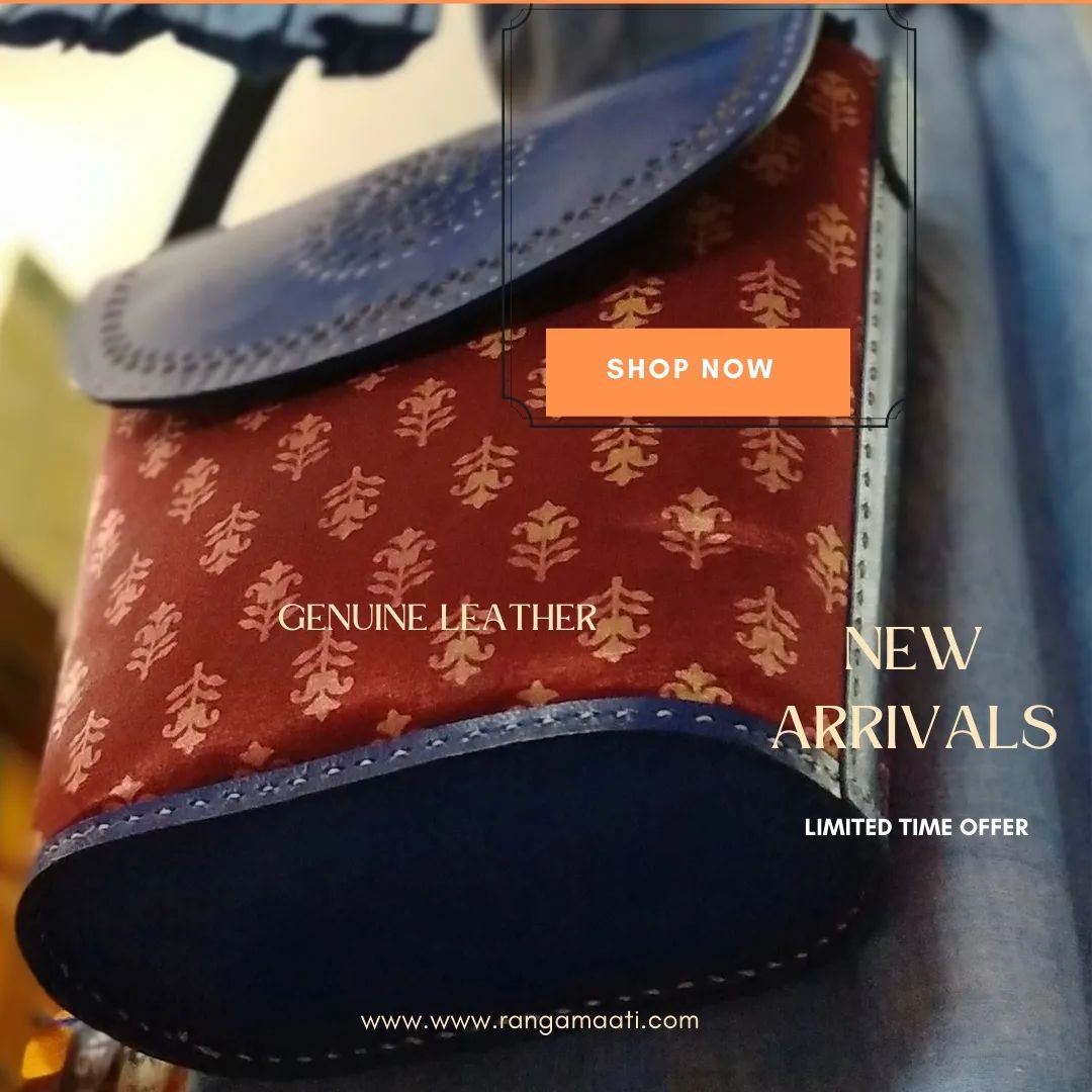 Stitched Elegance - Handcrafted Ajrakh Mashru Silk & Cruelty Free Leather Sling Bag