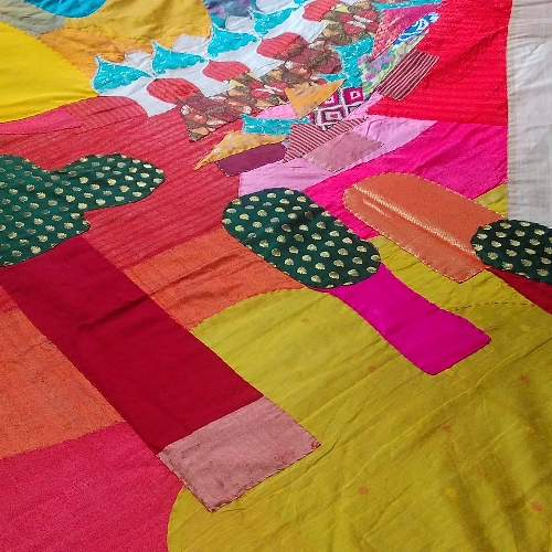 DEEP FOREST - Reversible  Forest Theme Based Hand Stitched Designer Kantha Quilt.-[4 layers]