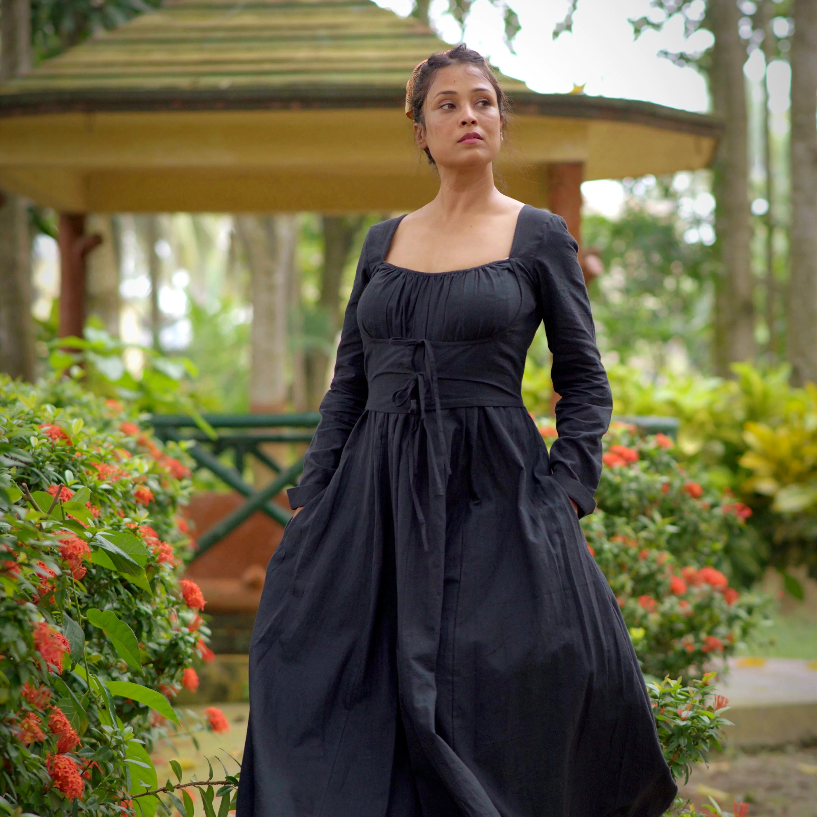 DERVISH DREAM ~ Front Lace Up,Corset Shape Handmade Flared Cotton full sleeves Summer Dress / Party Wear.