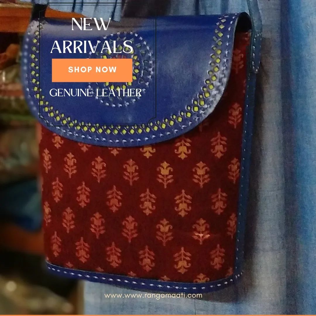 ELEGANCE - Handcrafted Ajrakh Mashru Silk & Cruelty Free Leather Sling Bag