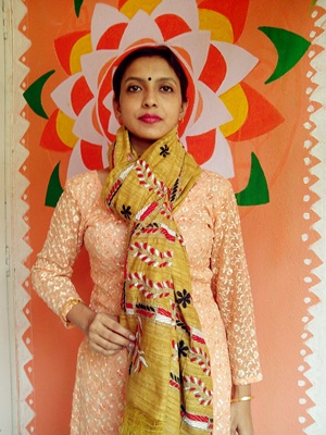 Matt Chrome Yellow - Bengal Nakshi Kantha Embroidered Tussar Gicha Silk Handloom Duppatta.