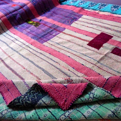 LAYERED DREAMS  - Reversible Double sided Geometric Symetry Pattern Hand Stitched Kantha Quilt-[6Layers]