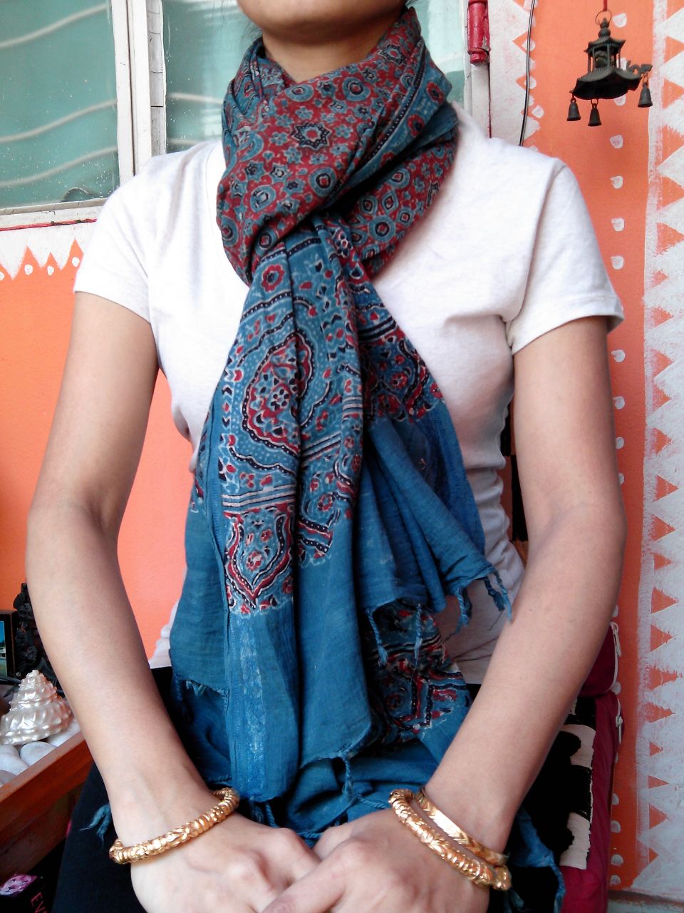 Shairaa- Indigo Blue Ajrakh-printed Premium HandWoven Muslin Cotton Dupatta --Sustainably Fashion.