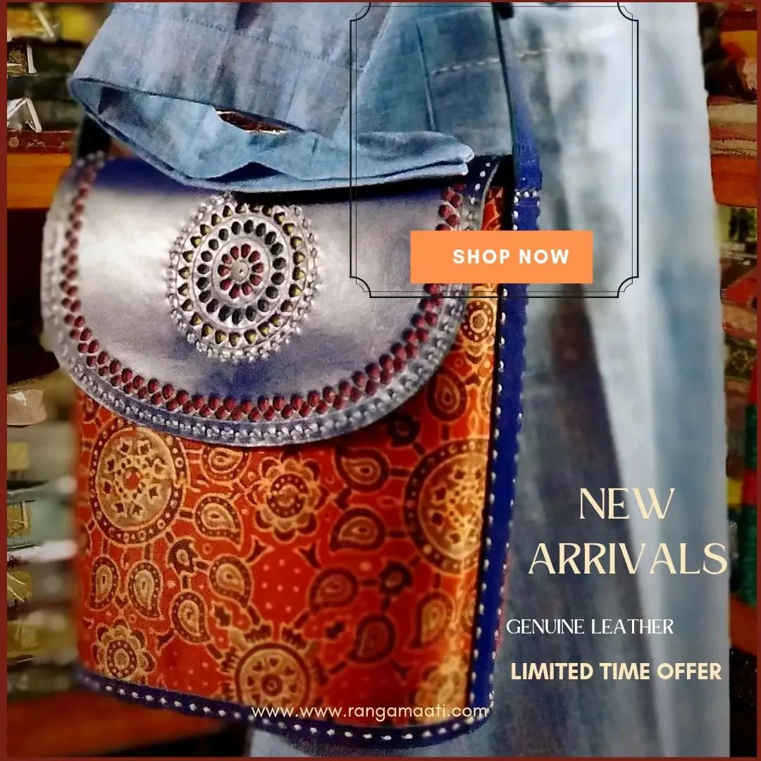 Urban Vogue - Handcrafted Ajrakh Mashru Silk & Cruelty Free Leather Sling Bag