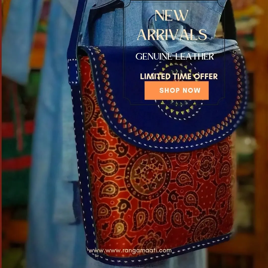 Urban Vogue - Handcrafted Ajrakh Mashru Silk & Cruelty Free Leather Sling Bag