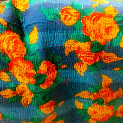 QUILTED WHIMSY - Reversible Floral Pattern Hand Stitch Kantha Quilt-[4 layers]