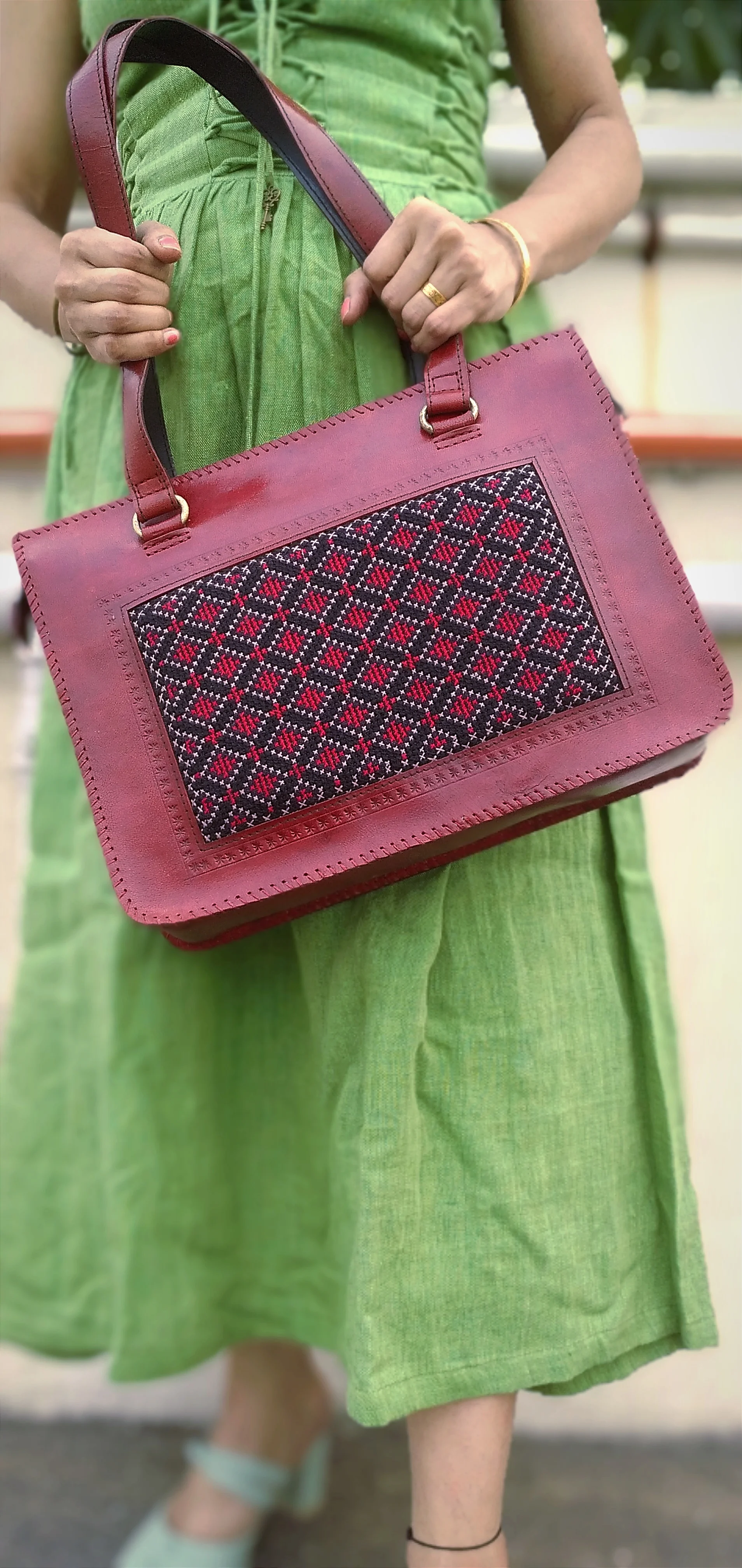 ATELIER – HandCrafted Cruelty Free Leather Designer HandBag with Embroidery.