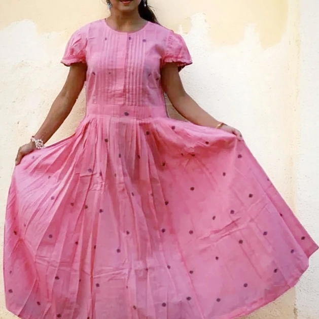 DAMSEL'S JOY II - Puff Ruffle Sleeved,Front Buttoned  Indo Western Flared Summer Dress.