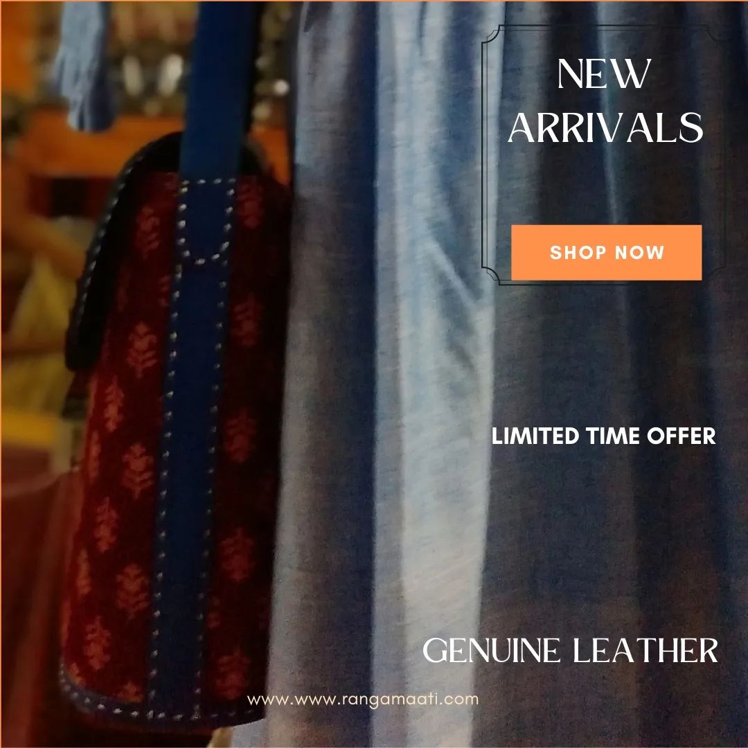 Stitched Elegance - Handcrafted Ajrakh Mashru Silk & Cruelty Free Leather Sling Bag