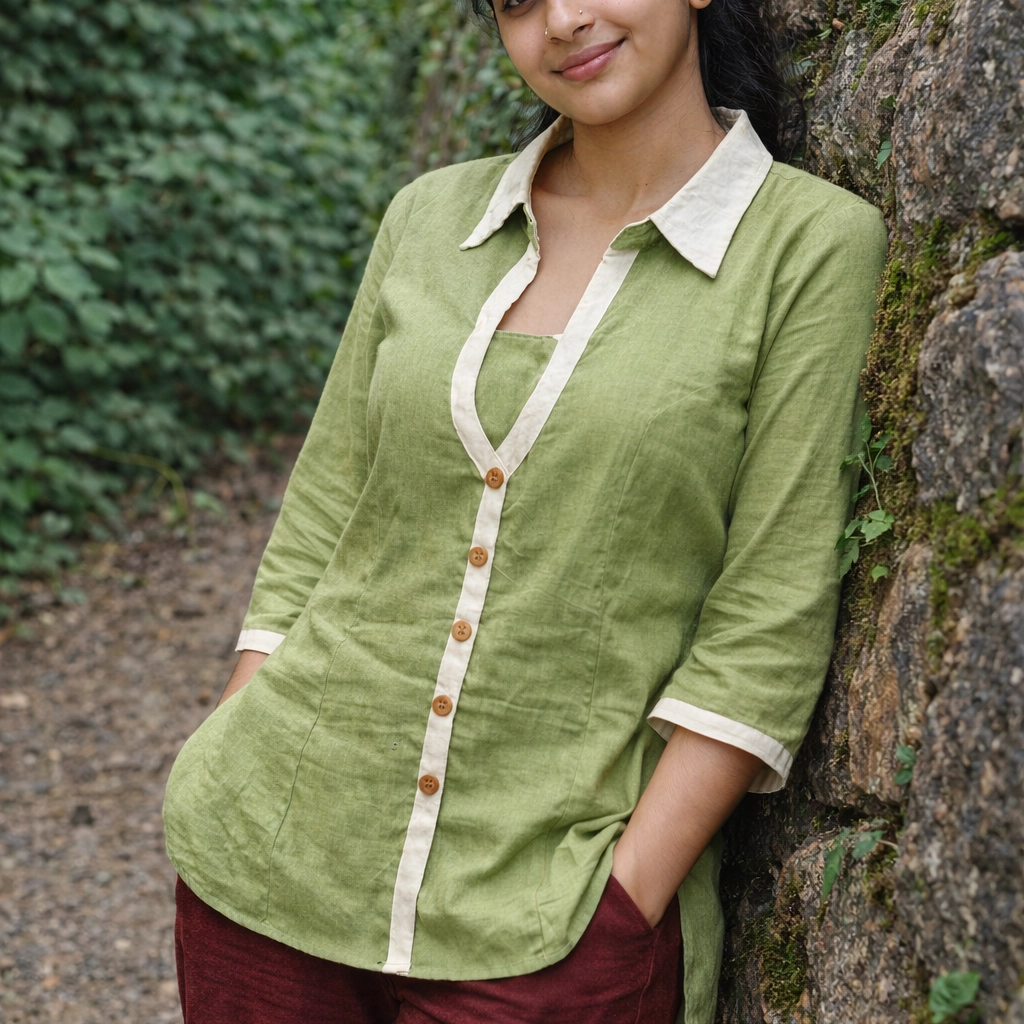 GREEN MILES - Side Frilled,Sleeves pleated Shallow Neck Top in Mint Green.