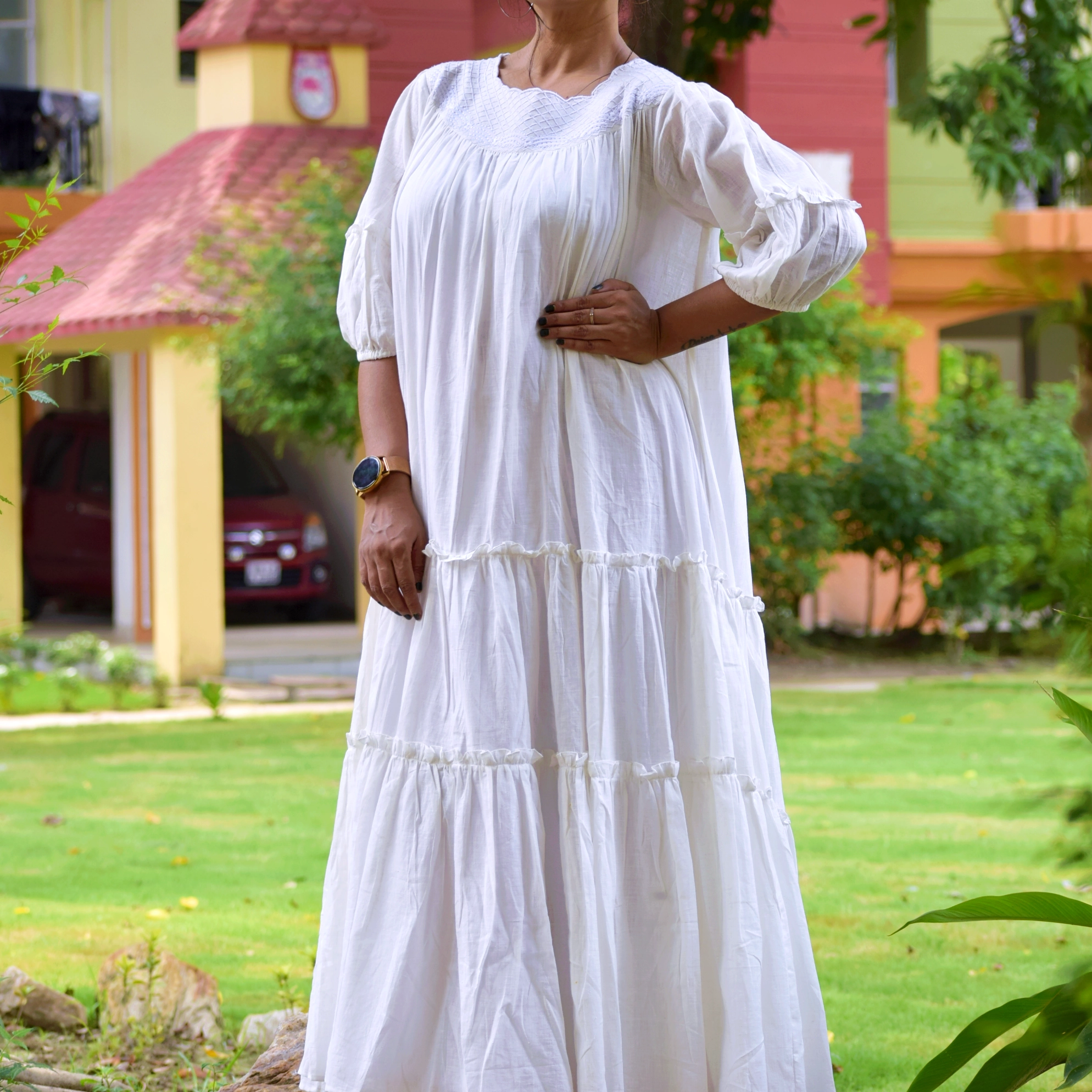 SIROCCO - Tiered Flared & Embroidered Long Boho Casual Wear / Summer Dress / Party Wear.