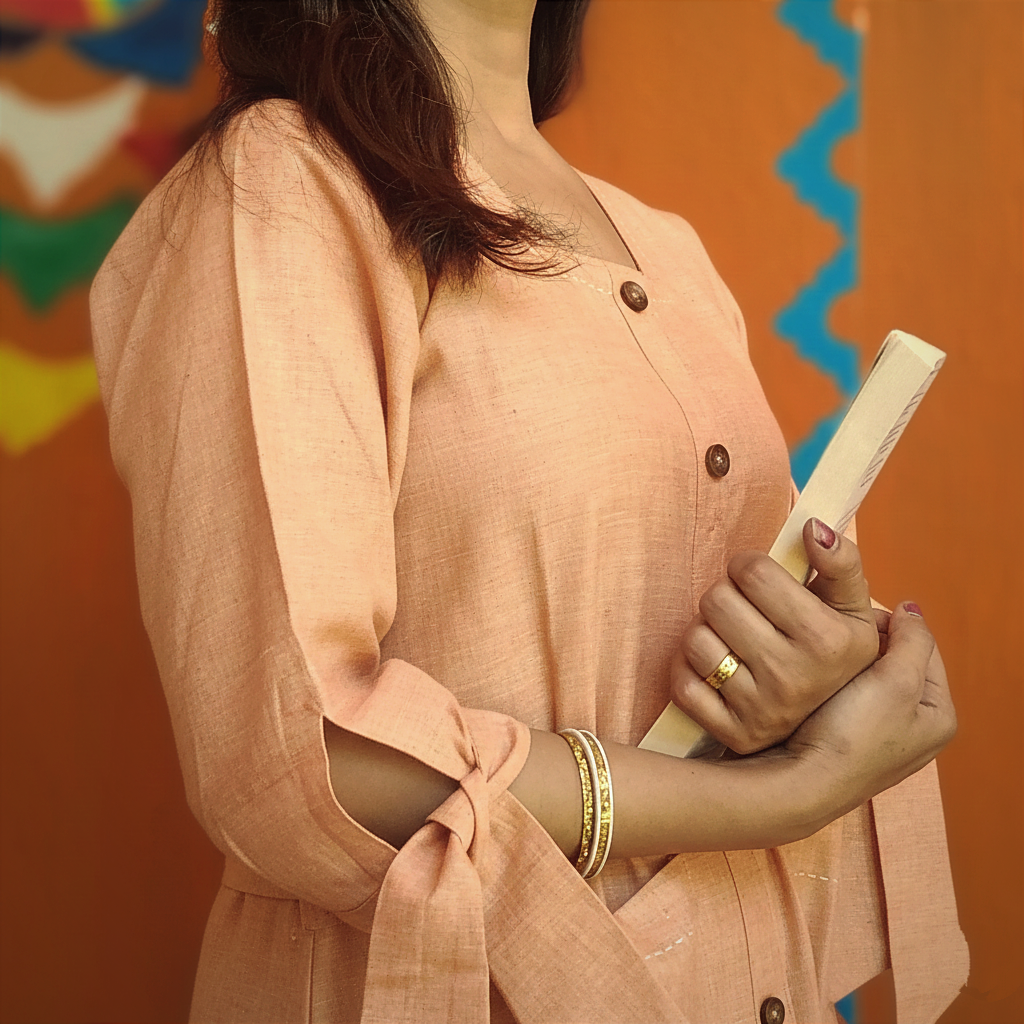 CRYSTAL ll- Tie Knot 3 Quater Sleeves Flared Belted Summer Cotton Designer wear.