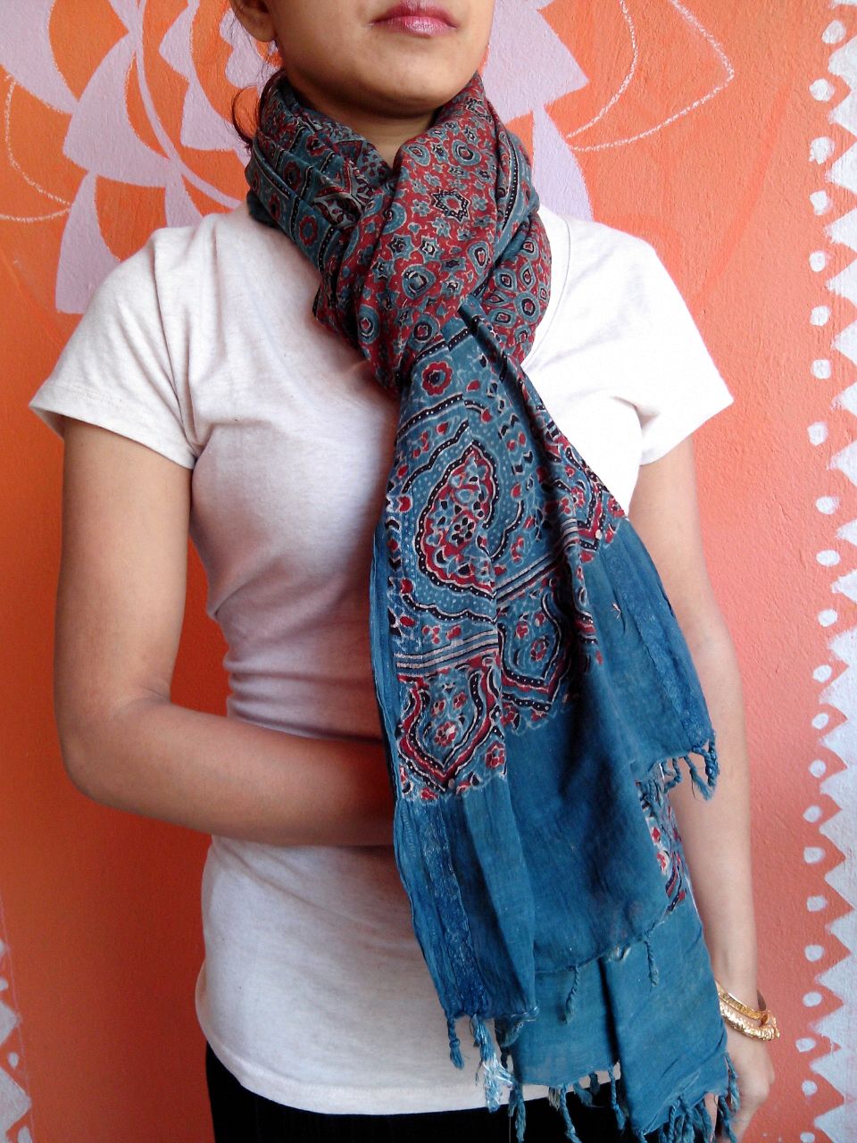 Shairaa- Indigo Blue Ajrakh-printed Premium HandWoven Muslin Cotton Dupatta --Sustainably Fashion.