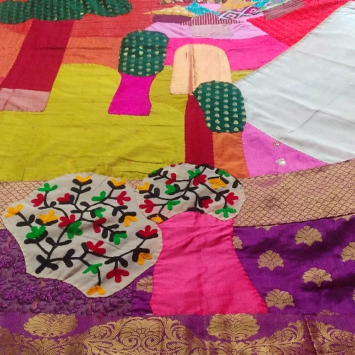 DEEP FOREST - Reversible  Forest Theme Based Hand Stitched Designer Kantha Quilt.-[4 layers]