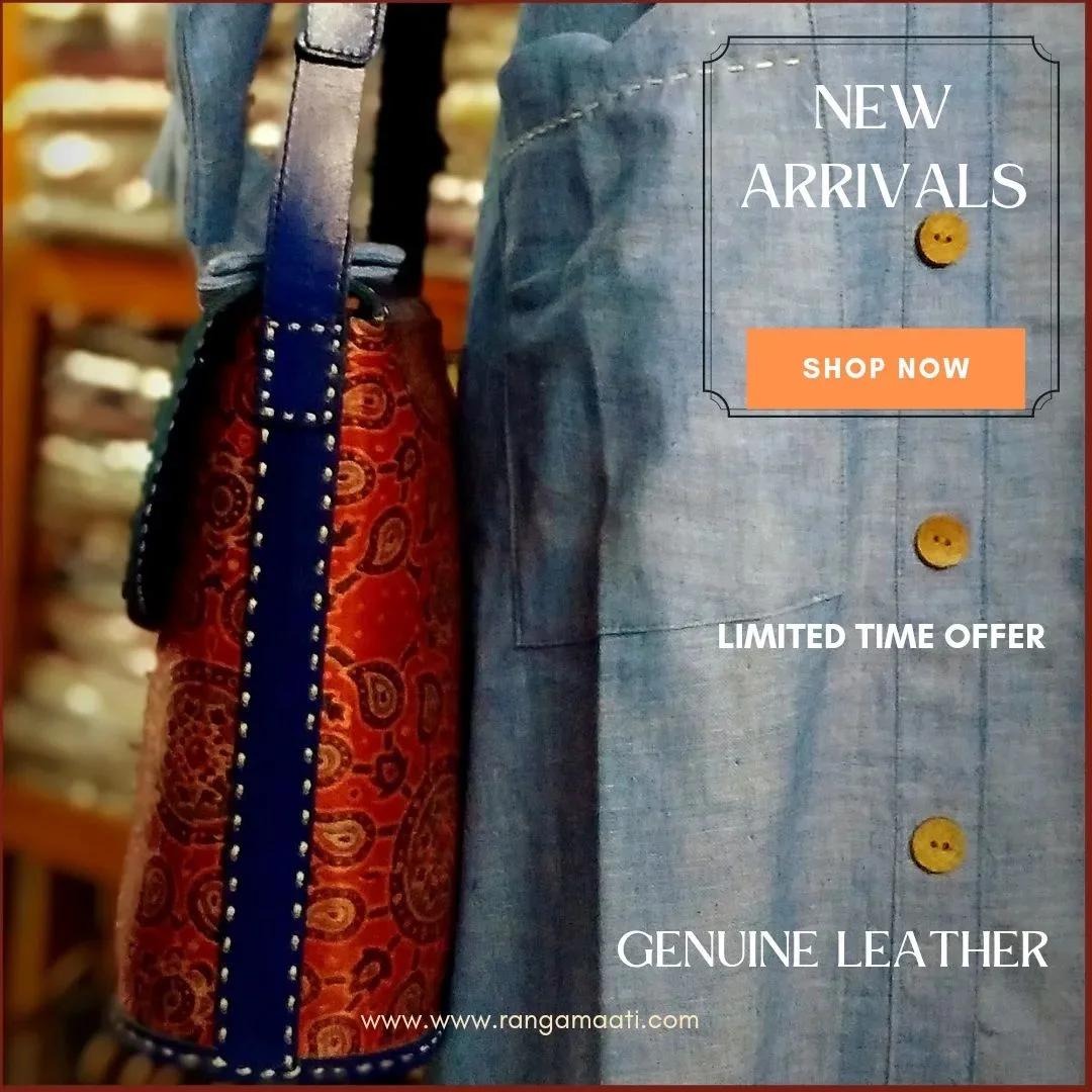 Urban Vogue - Handcrafted Ajrakh Mashru Silk & Cruelty Free Leather Sling Bag