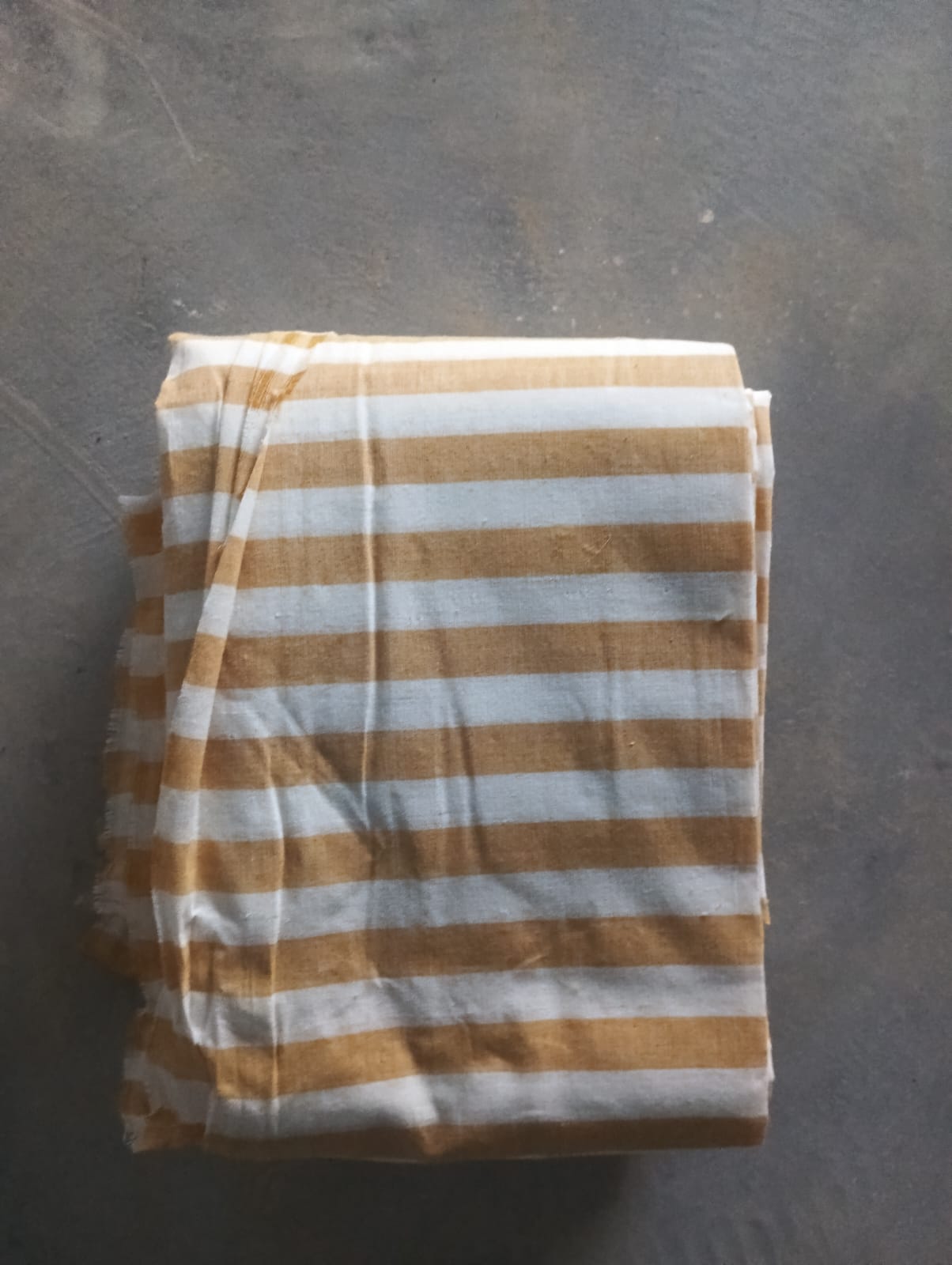 Turmeric Root & MariGold Dyed 32DT Cotton Hand-Woven Broad Striped Fabric.