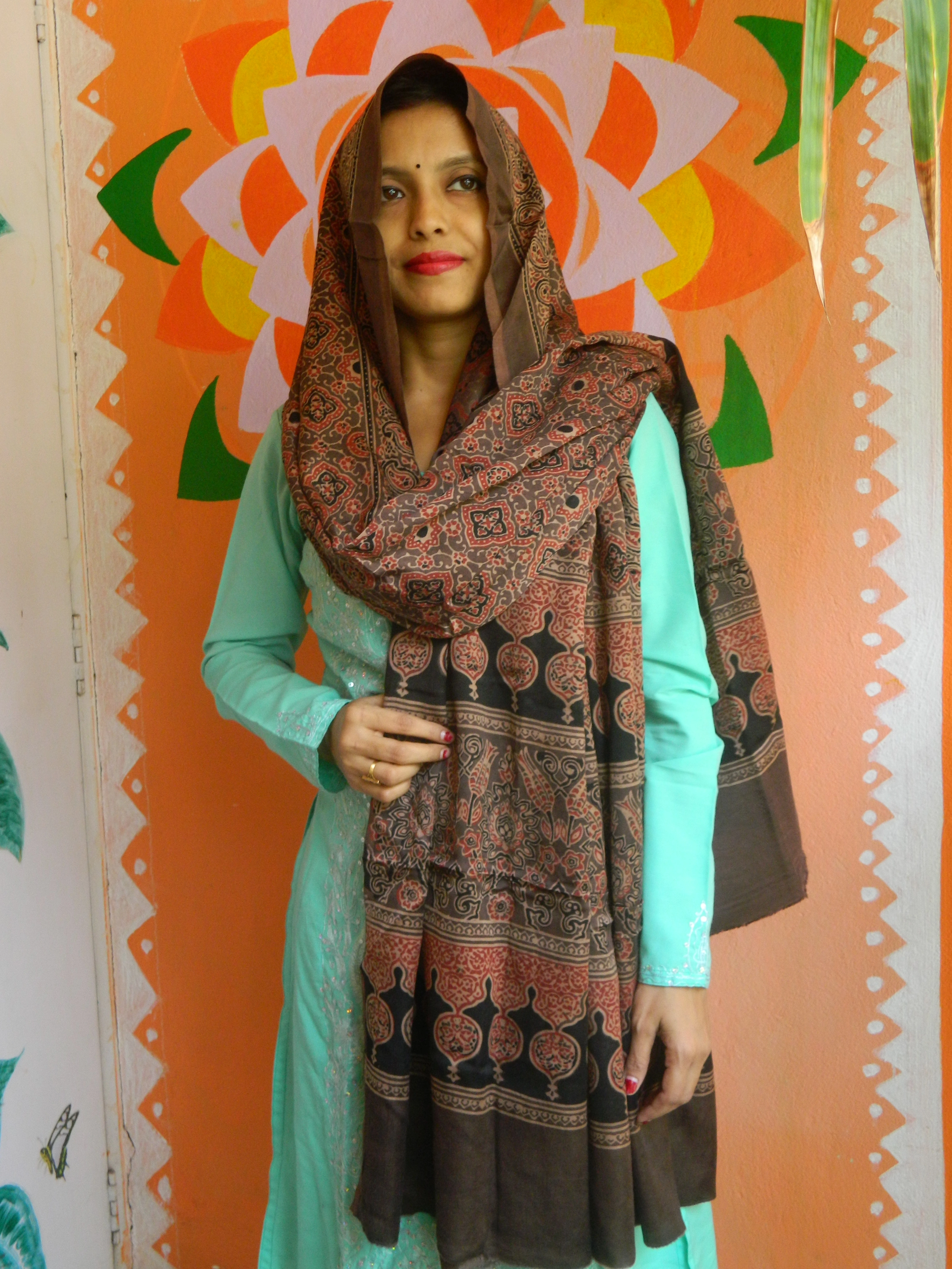 Rivaaz - Moca Brown Ajrakh-printed Premium Modal Silk Dupatta --Traditionally Chic
