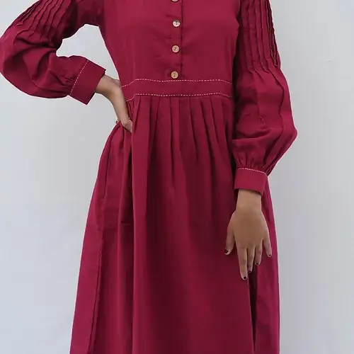 JADE ll - Ruffle Cuffed Semi Lantern Sleeved,Collared Button down Flared Summer Cotton  Party Wear.