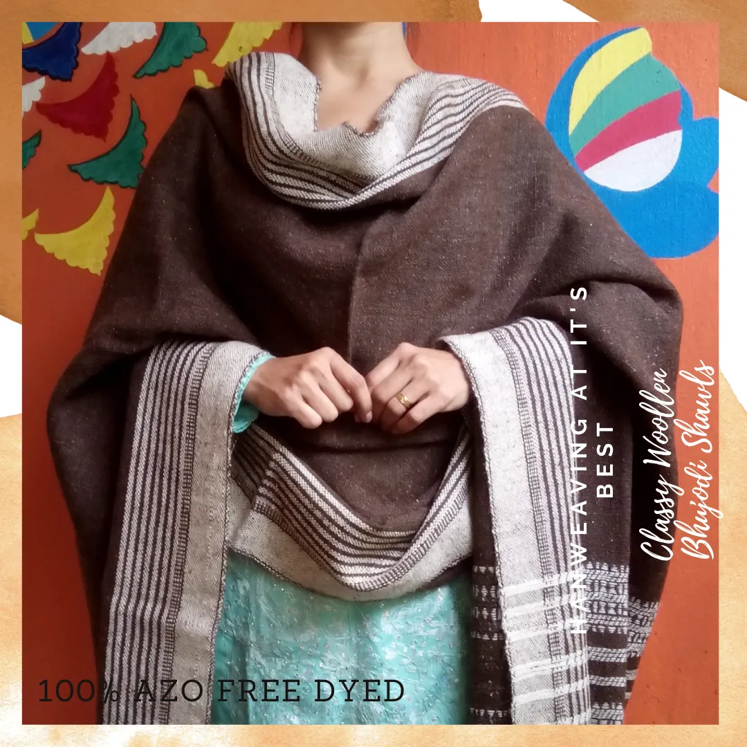 Dunes of Time - Warmth of Desert.l Bhujodi Handwoven Desi Sheep Wool Shawl - Bark Brown