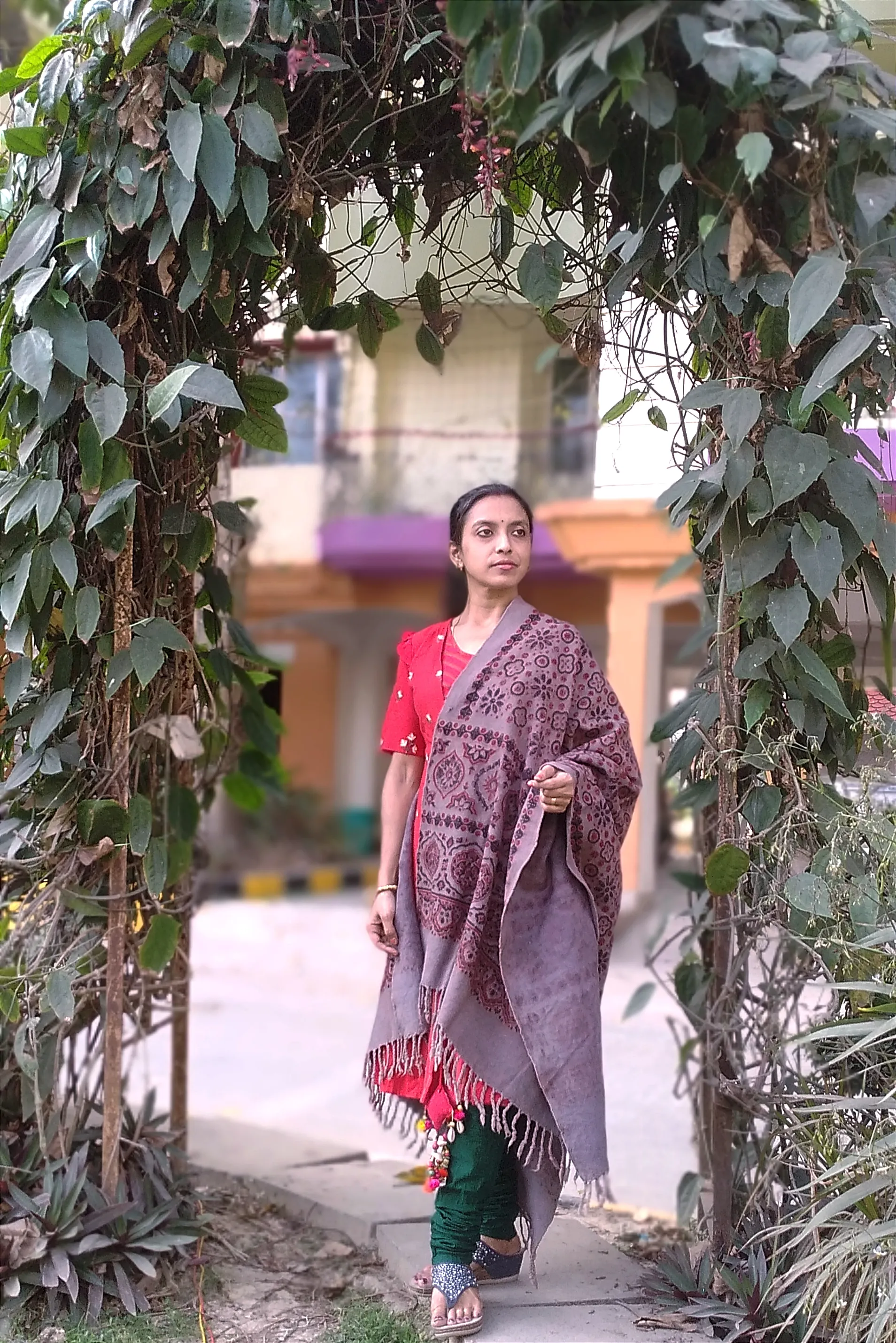 Zayan - Ajrakh-Printed Premium HandWoven Khadar Cotton Shawls - Earthy Purplish Grey