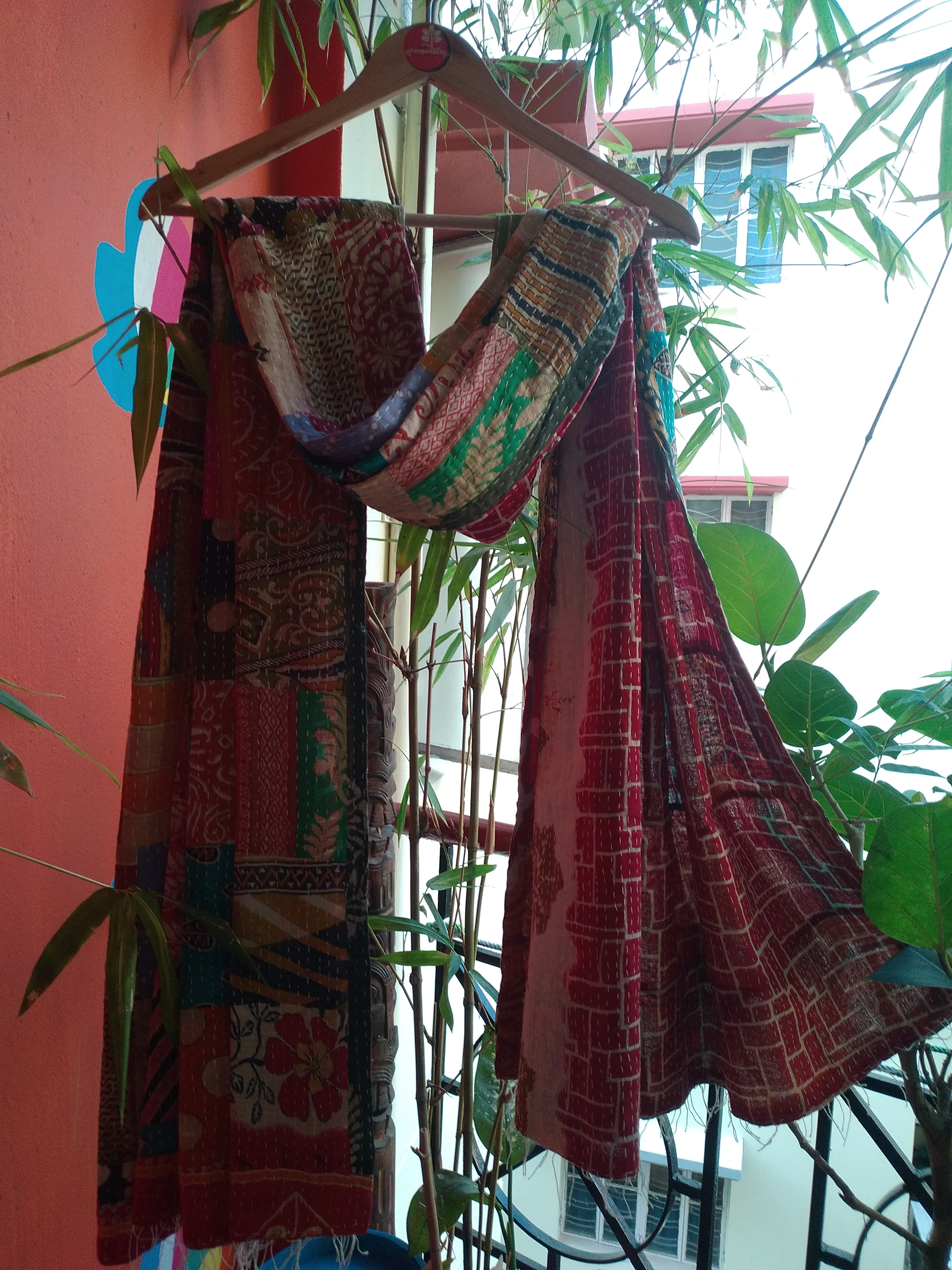 Mélange - Reversible Patchwork Pattern Kantha Stitch Hand Embroidered Cotton Duppatta.