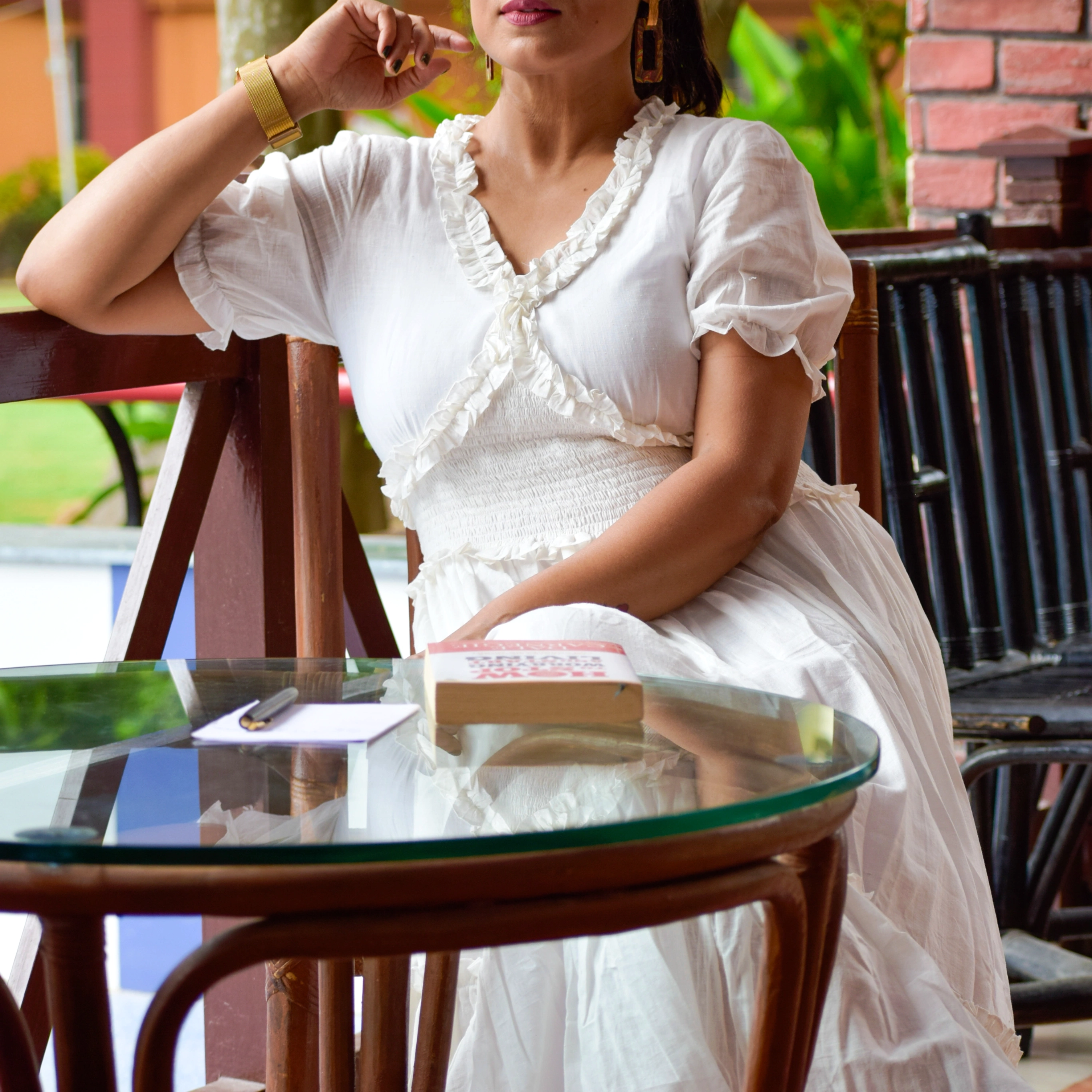 KHAMSIN TALES - Puff Sleeved,Front lace highlight Handcrafted Premium /Party Dress/White Summer Special Dress