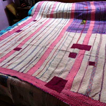 LAYERED DREAMS  - Reversible Double sided Geometric Symetry Pattern Hand Stitched Kantha Quilt-[6Layers]