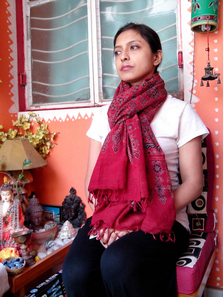 KrishanChura - Madder Red Ajrakh-printed Premium HandWoven Muslin Cotton Dupatta --Sustainably Fashion.