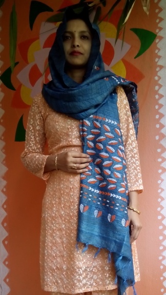 Sulphate Blue - Bengal Nakshi Kantha Embroidered Tussar Gicha Silk Handloom Duppatta.