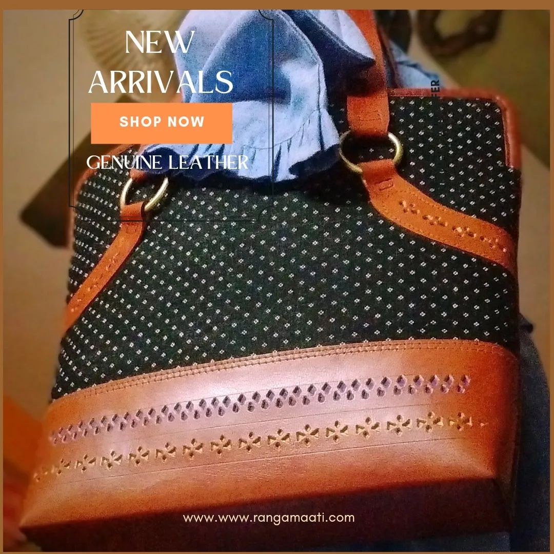Leather Luxe - Handcrafted Ajrakh Mashru Silk & Cruelty Free Leather Sling Bag