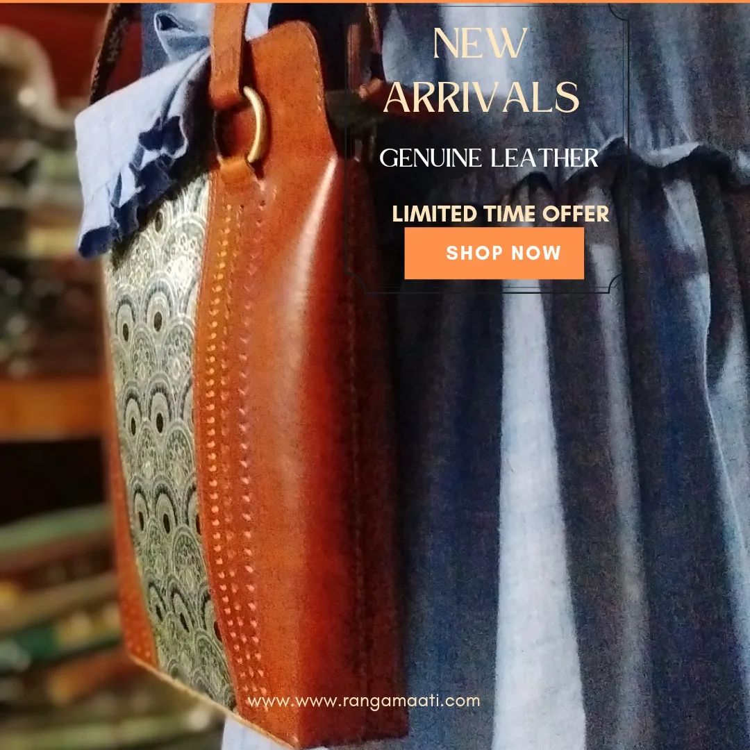 Chic Carry - Handcrafted Ajrakh Mashru Silk & Cruelty Free Leather Sling Bag